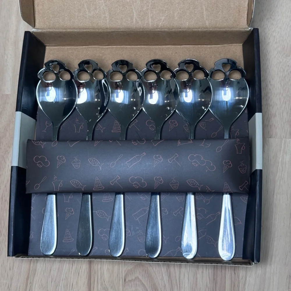 Bon Appetit Silver Stainless Steel Skull Spoons- Set of 6 in box
